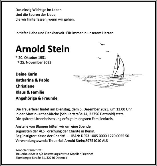 Anzeige  Arnold Stein  Lippische Landes-Zeitung