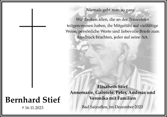 Anzeige  Bernhard Stief  Lippische Landes-Zeitung