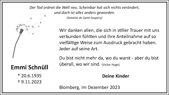 Anzeige  Emmi Schnüll  Lippische Landes-Zeitung