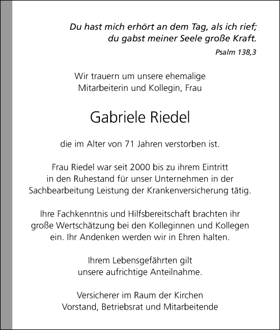 Anzeige  Gabriele Riedel  Lippische Landes-Zeitung