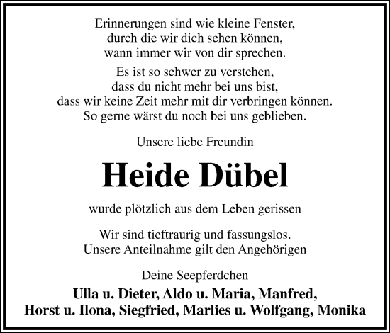Anzeige  Heide Dübel  Lippische Landes-Zeitung