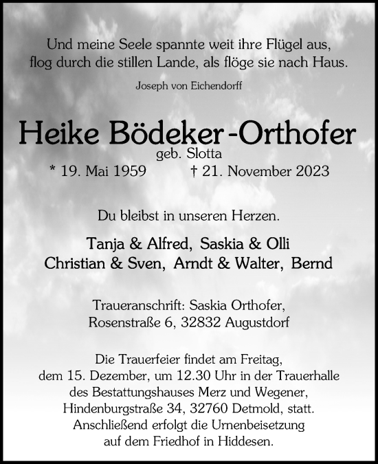 Anzeige  Heike Bödeker-Orthofer  Lippische Landes-Zeitung