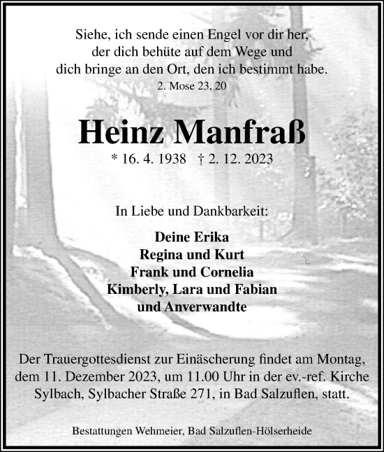 Anzeige  Heinz Manfraß  Lippische Landes-Zeitung