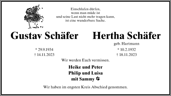 Anzeige  Hertha Schäfer  Lippische Landes-Zeitung