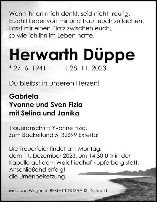 Anzeige  Herwarth Düppe  Lippische Landes-Zeitung