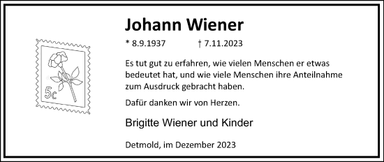 Anzeige  Johann Wiener  Lippische Landes-Zeitung