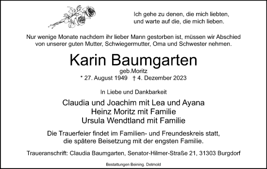 Anzeige  Karin Baumgarten  Lippische Landes-Zeitung