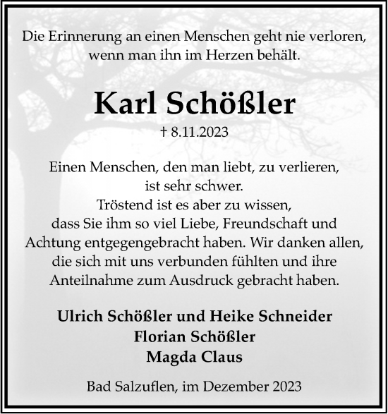 Anzeige  Karl Schößler  Lippische Landes-Zeitung