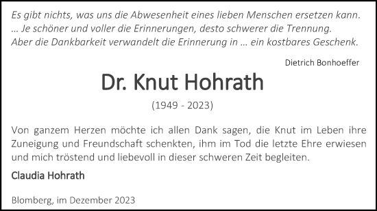 Anzeige  Knut Hohrath  Lippische Landes-Zeitung