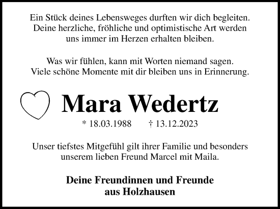Anzeige  Mara Wedertz  Lippische Landes-Zeitung