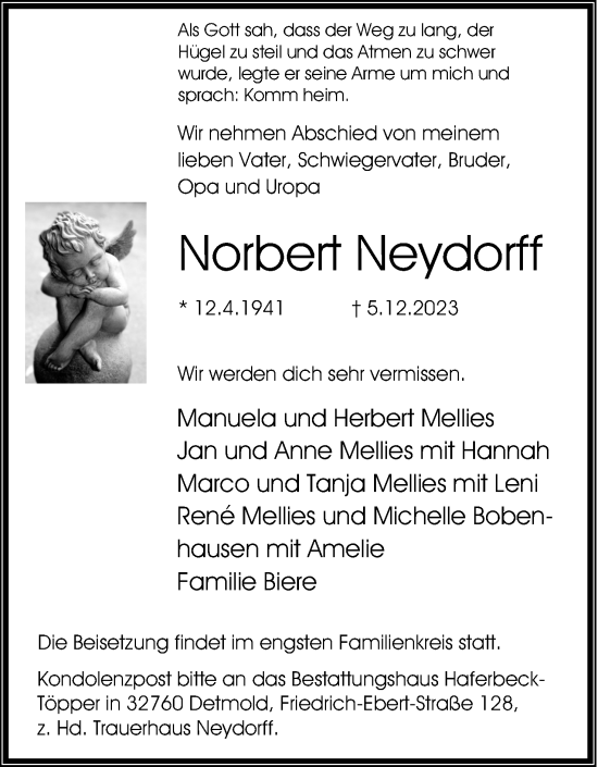 Anzeige  Norbert Neydorff  Lippische Landes-Zeitung