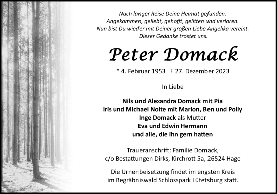 Anzeige  Peter Domack  Lippische Landes-Zeitung