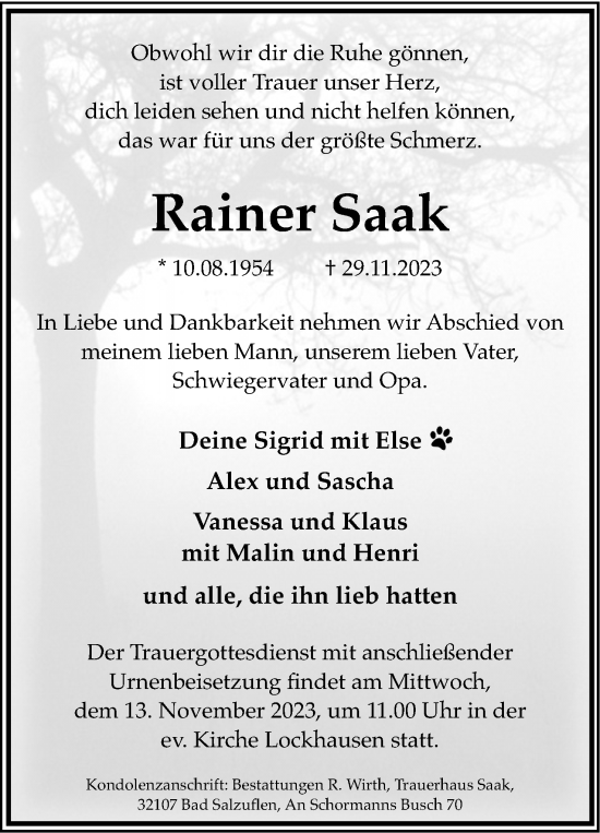 Anzeige  Rainer Saak  Lippische Landes-Zeitung