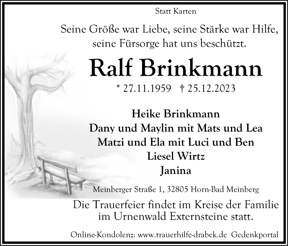  Traueranzeige für Ralf Brinkmann vom 30.12.2023 aus Lippische Landes-Zeitung