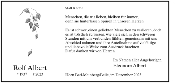 Anzeige  Rolf Albert  Lippische Landes-Zeitung