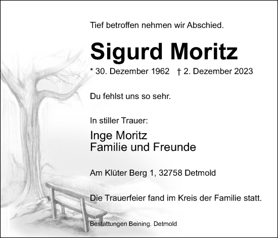 Anzeige  Sigurd Moritz  Lippische Landes-Zeitung