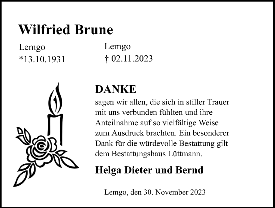 Anzeige  Wilfried Brune  Lippische Landes-Zeitung