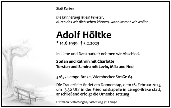Anzeige  Adolf Höltke  Lippische Landes-Zeitung