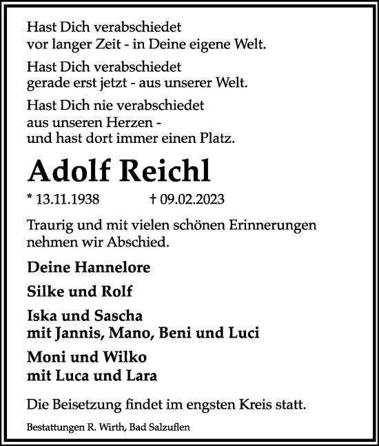 Anzeige  Adolf Reichl  Lippische Landes-Zeitung