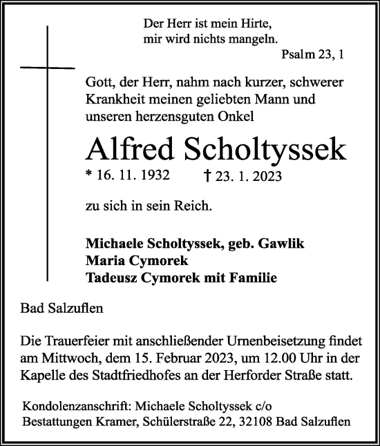 Anzeige  Alfred Scholtyssek  Lippische Landes-Zeitung
