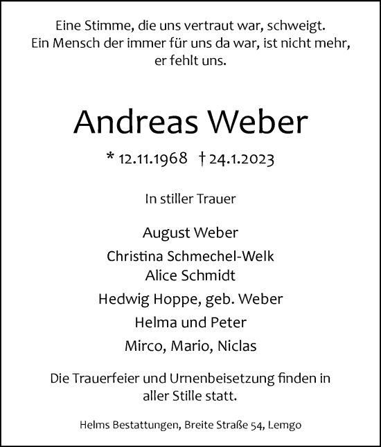 Anzeige  Andreas Weber  Lippische Landes-Zeitung