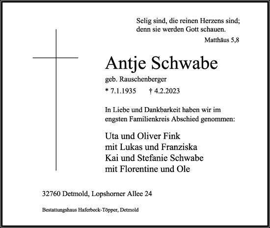 Anzeige  Antje Schwabe  Lippische Landes-Zeitung