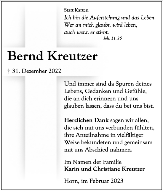 Anzeige  Bernd Kreutzer  Lippische Landes-Zeitung