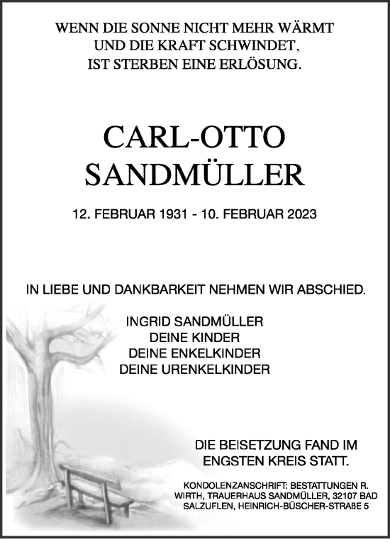 Anzeige  Carl-Otto Sandmüller  Lippische Landes-Zeitung