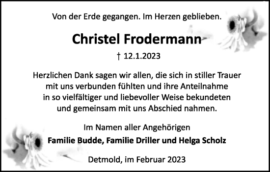 Anzeige  Christel Frodermann  Lippische Landes-Zeitung