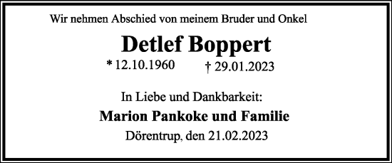 Anzeige  Detlef Boppert  Lippische Landes-Zeitung