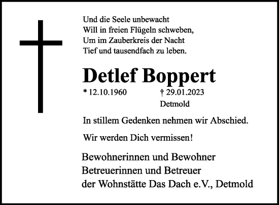 Anzeige  Detlef Boppert  Lippische Landes-Zeitung