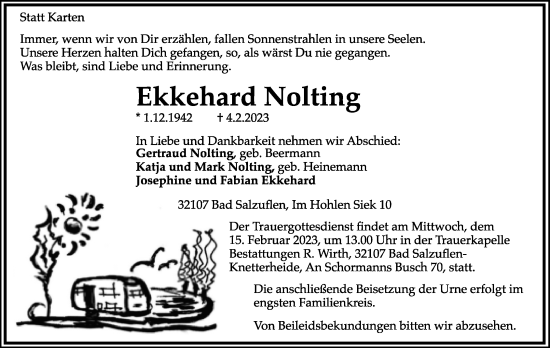Anzeige  Ekkehard Nolting  Lippische Landes-Zeitung