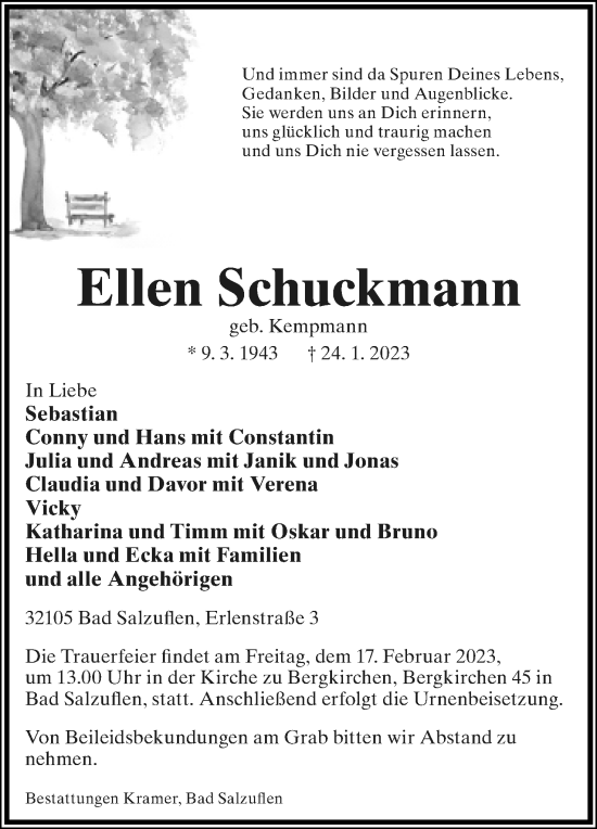 Anzeige  Ellen Schuckmann  Lippische Landes-Zeitung