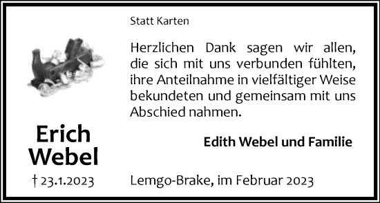 Anzeige  Erich Webel  Lippische Landes-Zeitung