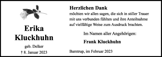 Anzeige  Erika Kluckhuhn  Lippische Landes-Zeitung
