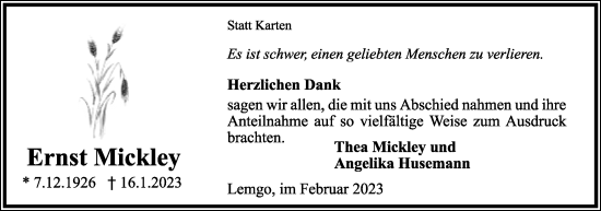 Anzeige  Ernst Mickley  Lippische Landes-Zeitung