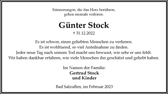 Anzeige  Günter Stock  Lippische Landes-Zeitung