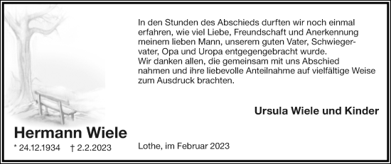 Anzeige  Hermann Wiele  Lippische Landes-Zeitung