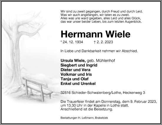 Anzeige  Hermann Wiele  Lippische Landes-Zeitung