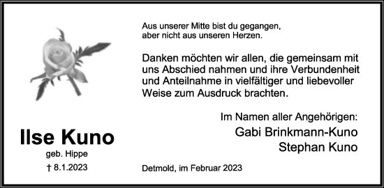 Anzeige  Ilse Kuno  Lippische Landes-Zeitung