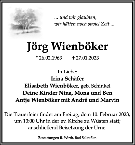 Anzeige  Jörg Wienböker  Lippische Landes-Zeitung