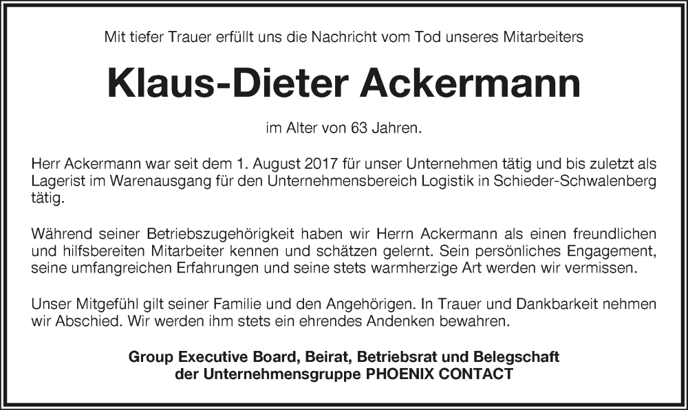  Traueranzeige für Klaus-Dieter Ackermann vom 18.02.2023 aus Lippische Landes-Zeitung