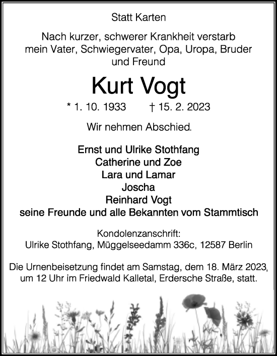 Anzeige  Kurt Vogt  Lippische Landes-Zeitung