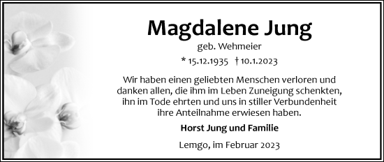 Anzeige  Magdalene Jung  Lippische Landes-Zeitung
