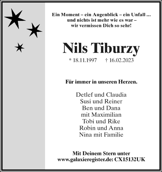 Anzeige  Nils Tiburzy  Lippische Zeitung