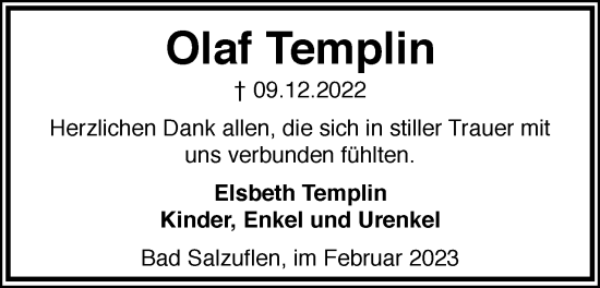 Anzeige  Olaf Templin  Lippische Landes-Zeitung