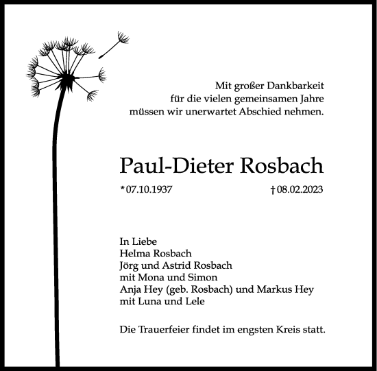 Anzeige  Paul-Dieter Rosbach  Lippische Landes-Zeitung