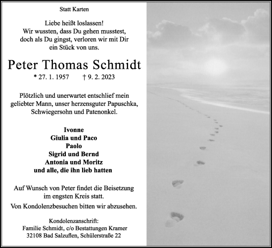 Anzeige  Peter Thomas Schmidt  Lippische Landes-Zeitung