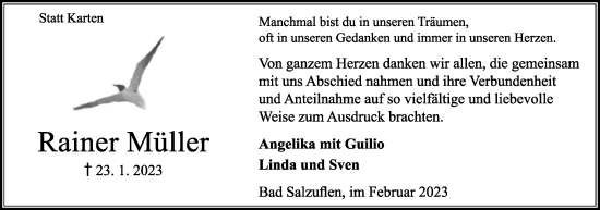 Anzeige  Rainer Müller  Lippische Landes-Zeitung