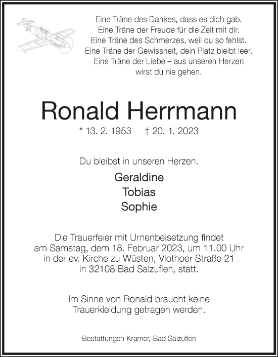 Anzeige  Ronald Herrmann  Lippische Landes-Zeitung